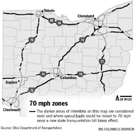 70 mph map